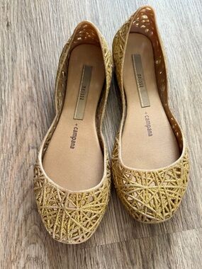 Melissa Gold Glitter Lattice Ballet Flats